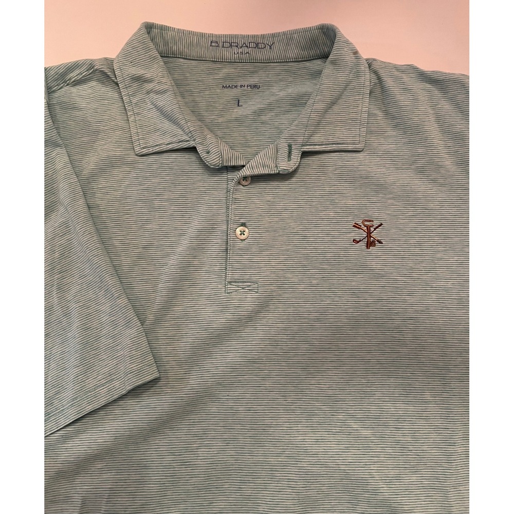 B. Draddy Short Sleeve Polo Shirt Golf Green/White Stripe Pima Cotton Peru Large